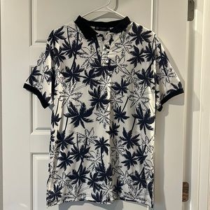 Men’s Blue and White Palm tree polo